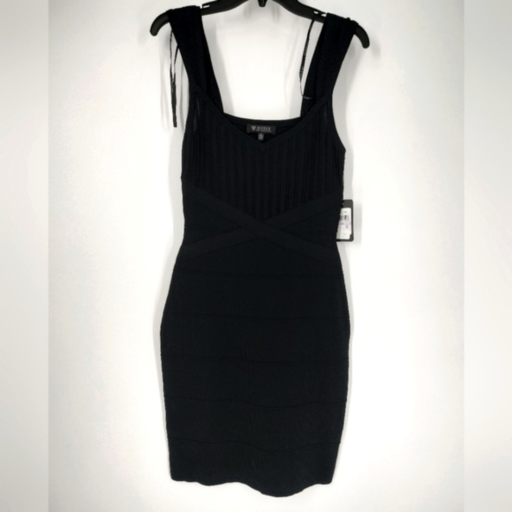 GUESS Los Angeles Black Ribbed Knit Bodycon Dress Size 12 NWT